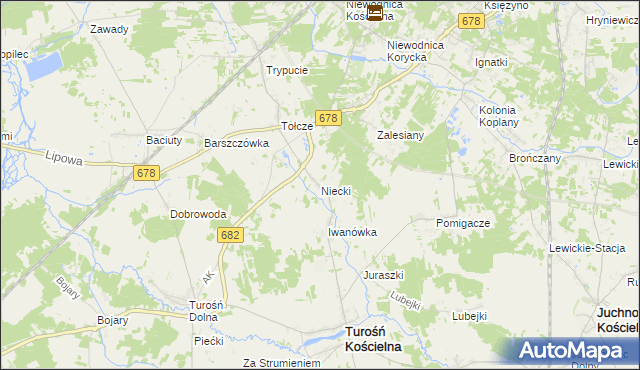 mapa Niecki gmina Turośń Kościelna, Niecki gmina Turośń Kościelna na mapie Targeo