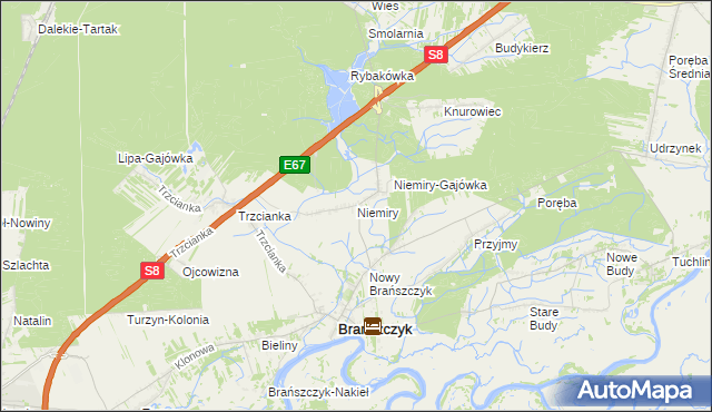 mapa Niemiry gmina Brańszczyk, Niemiry gmina Brańszczyk na mapie Targeo