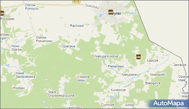 mapa Nietupa-Kolonia, Nietupa-Kolonia na mapie Targeo