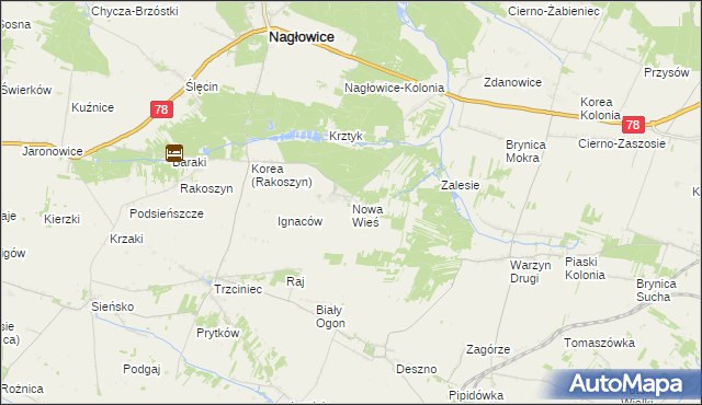 mapa Nowa Wieś gmina Nagłowice, Nowa Wieś gmina Nagłowice na mapie Targeo