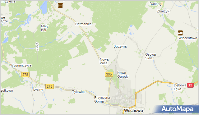 mapa Nowa Wieś gmina Wschowa, Nowa Wieś gmina Wschowa na mapie Targeo