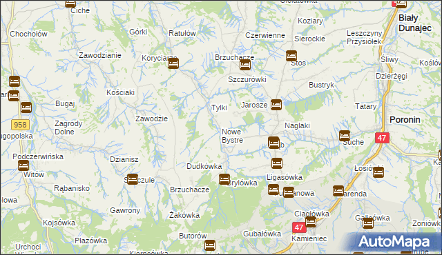 mapa Nowe Bystre, Nowe Bystre na mapie Targeo
