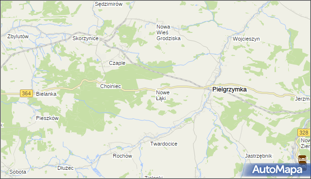 mapa Nowe Łąki gmina Pielgrzymka, Nowe Łąki gmina Pielgrzymka na mapie Targeo