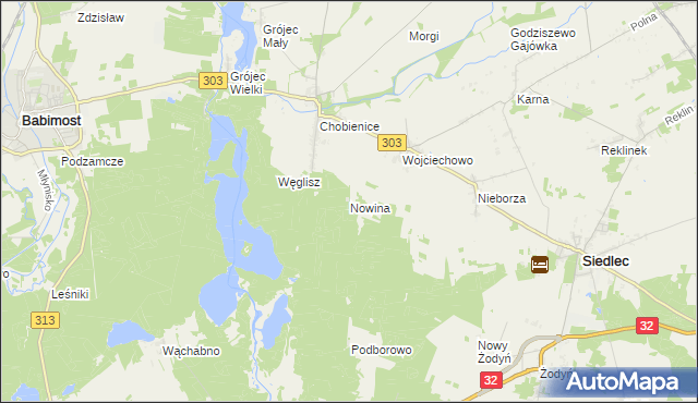 mapa Nowina gmina Siedlec, Nowina gmina Siedlec na mapie Targeo