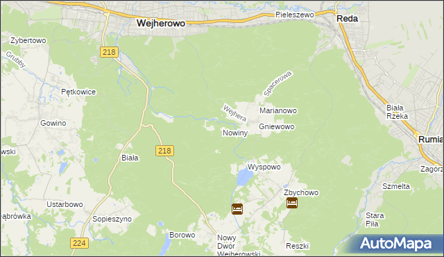 mapa Nowiny gmina Wejherowo, Nowiny gmina Wejherowo na mapie Targeo
