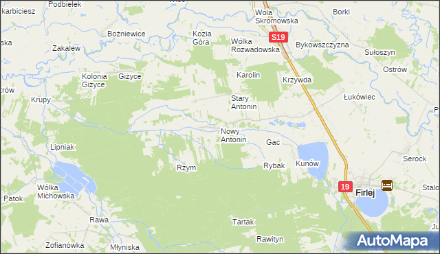 mapa Nowy Antonin, Nowy Antonin na mapie Targeo