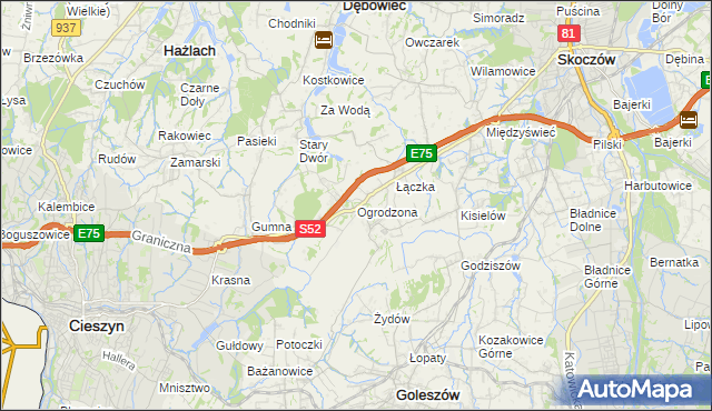 mapa Ogrodzona gmina Dębowiec, Ogrodzona gmina Dębowiec na mapie Targeo