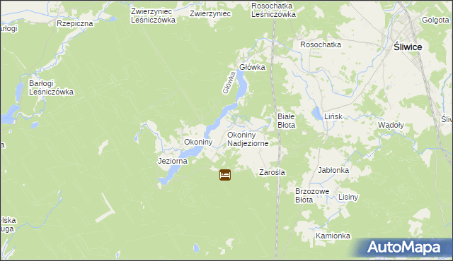 mapa Okoniny Nadjeziorne, Okoniny Nadjeziorne na mapie Targeo