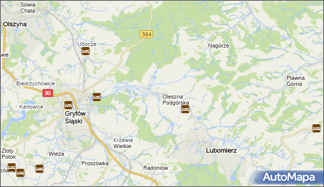 mapa Oleszna Podgórska, Oleszna Podgórska na mapie Targeo