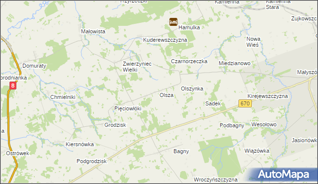 mapa Olsza gmina Dąbrowa Białostocka, Olsza gmina Dąbrowa Białostocka na mapie Targeo