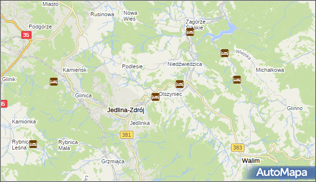 mapa Olszyniec gmina Walim, Olszyniec gmina Walim na mapie Targeo