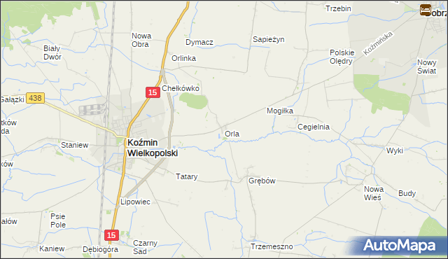 mapa Orla gmina Koźmin Wielkopolski, Orla gmina Koźmin Wielkopolski na mapie Targeo