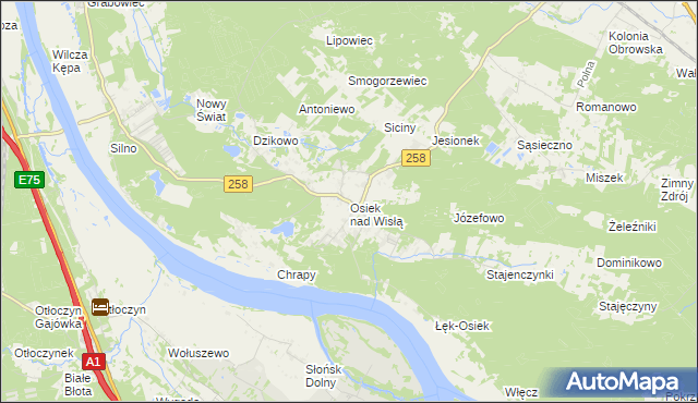 mapa Osiek nad Wisłą, Osiek nad Wisłą na mapie Targeo