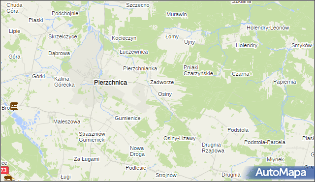mapa Osiny gmina Pierzchnica, Osiny gmina Pierzchnica na mapie Targeo