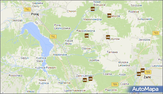 mapa Ostrów gmina Żarki, Ostrów gmina Żarki na mapie Targeo