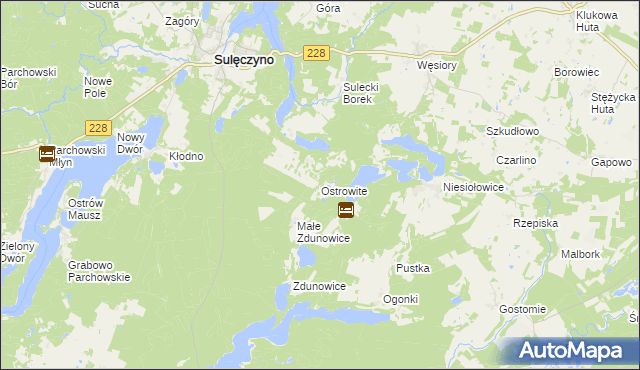 mapa Ostrowite gmina Sulęczyno, Ostrowite gmina Sulęczyno na mapie Targeo