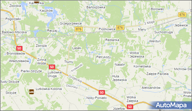 mapa Petrykozy gmina Żabia Wola, Petrykozy gmina Żabia Wola na mapie Targeo