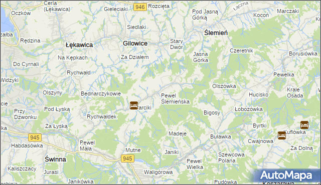 mapa Pewel Ślemieńska, Pewel Ślemieńska na mapie Targeo