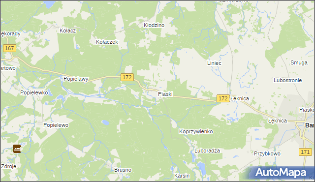 mapa Piaski gmina Barwice, Piaski gmina Barwice na mapie Targeo