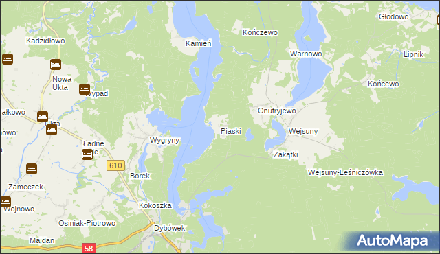 mapa Piaski gmina Ruciane-Nida, Piaski gmina Ruciane-Nida na mapie Targeo