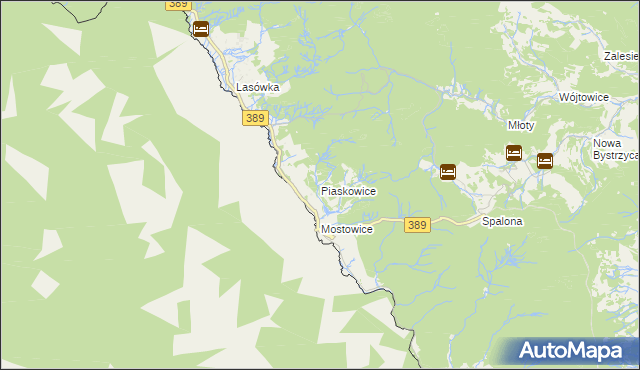 mapa Piaskowice gmina Bystrzyca Kłodzka, Piaskowice gmina Bystrzyca Kłodzka na mapie Targeo