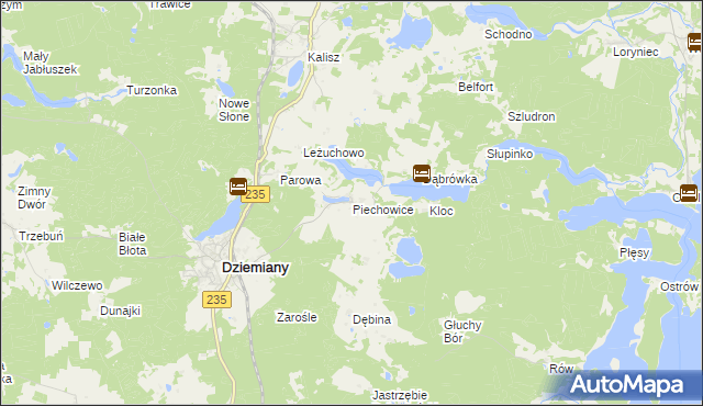 mapa Piechowice gmina Dziemiany, Piechowice gmina Dziemiany na mapie Targeo