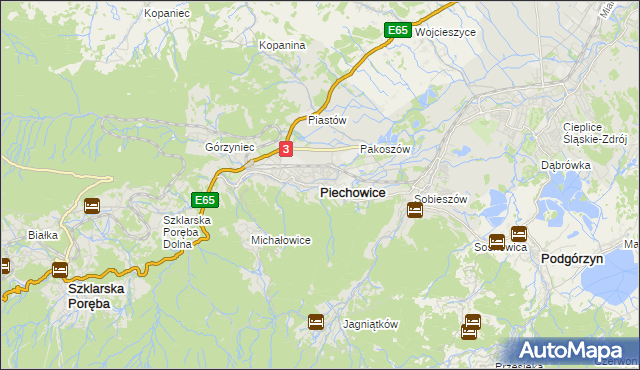 mapa Piechowice powiat jeleniogórski, Piechowice powiat jeleniogórski na mapie Targeo