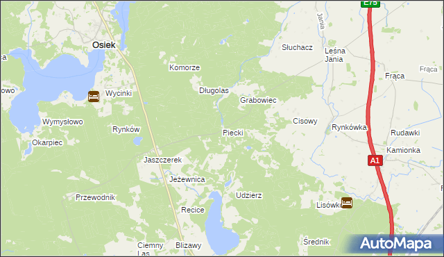 mapa Piecki gmina Osiek, Piecki gmina Osiek na mapie Targeo