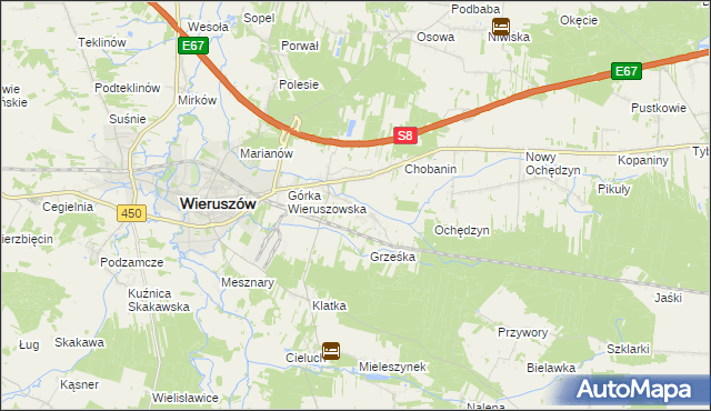 mapa Pieczyska gmina Wieruszów, Pieczyska gmina Wieruszów na mapie Targeo