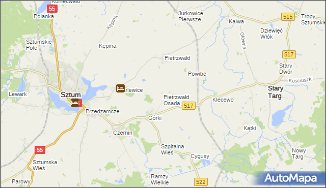 mapa Pietrzwałd Osada, Pietrzwałd Osada na mapie Targeo