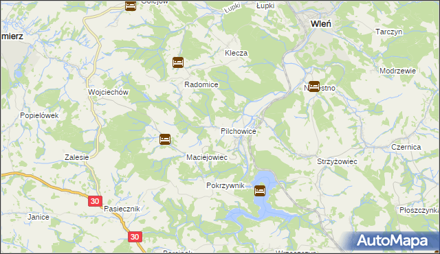 mapa Pilchowice gmina Wleń, Pilchowice gmina Wleń na mapie Targeo