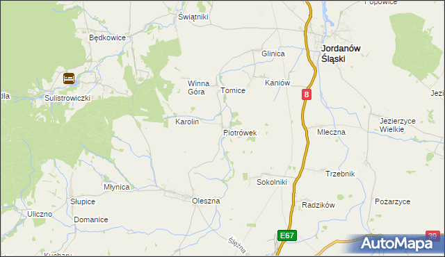 mapa Piotrówek gmina Jordanów Śląski, Piotrówek gmina Jordanów Śląski na mapie Targeo