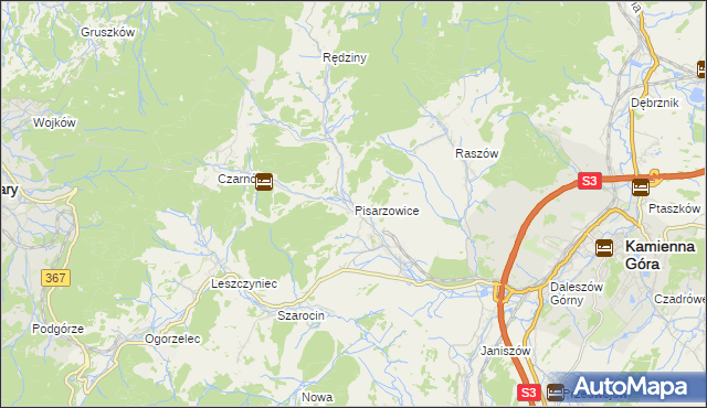 mapa Pisarzowice gmina Kamienna Góra, Pisarzowice gmina Kamienna Góra na mapie Targeo