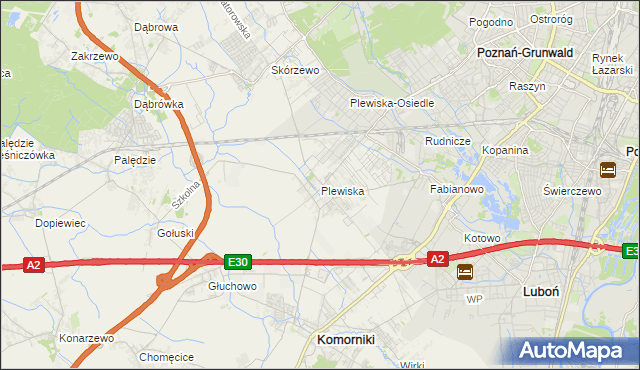 mapa Plewiska gmina Komorniki, Plewiska gmina Komorniki na mapie Targeo