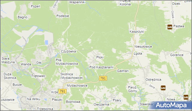 mapa Płoki gmina Trzebinia, Płoki gmina Trzebinia na mapie Targeo