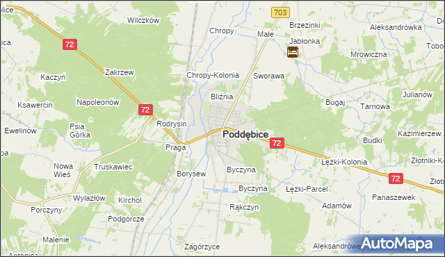 mapa Poddębice, Poddębice na mapie Targeo