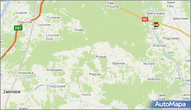 mapa Podgać gmina Zabrodzie, Podgać gmina Zabrodzie na mapie Targeo