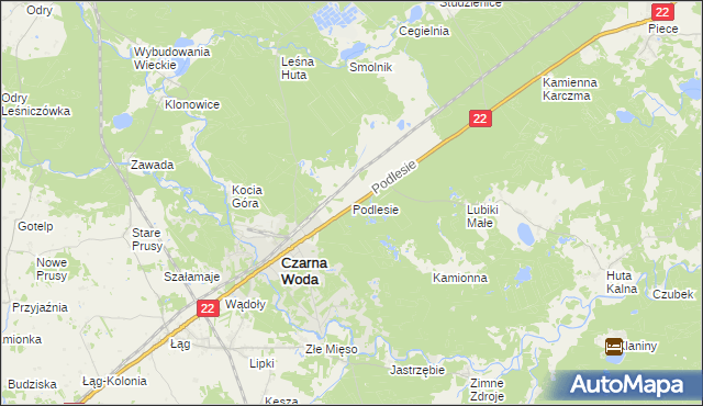 mapa Podlesie gmina Czarna Woda, Podlesie gmina Czarna Woda na mapie Targeo