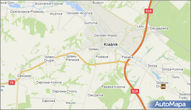 mapa Podlesie gmina Kraśnik, Podlesie gmina Kraśnik na mapie Targeo