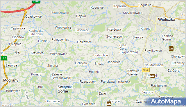 mapa Podstolice gmina Wieliczka, Podstolice gmina Wieliczka na mapie Targeo