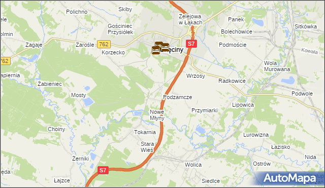 mapa Podzamcze gmina Chęciny, Podzamcze gmina Chęciny na mapie Targeo