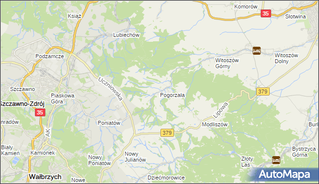 mapa Pogorzała gmina Świdnica, Pogorzała gmina Świdnica na mapie Targeo