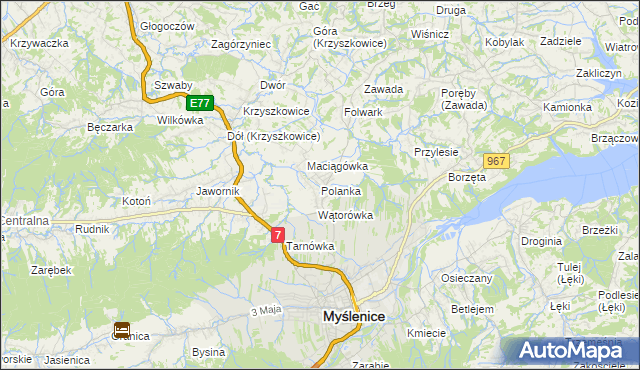 mapa Polanka gmina Myślenice, Polanka gmina Myślenice na mapie Targeo
