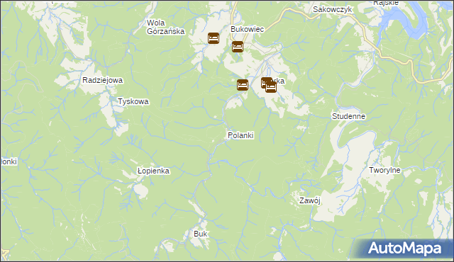 mapa Polanki gmina Solina, Polanki gmina Solina na mapie Targeo