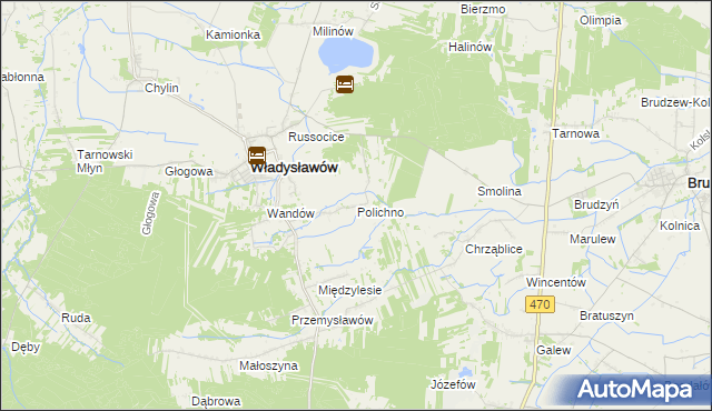 mapa Polichno gmina Władysławów, Polichno gmina Władysławów na mapie Targeo