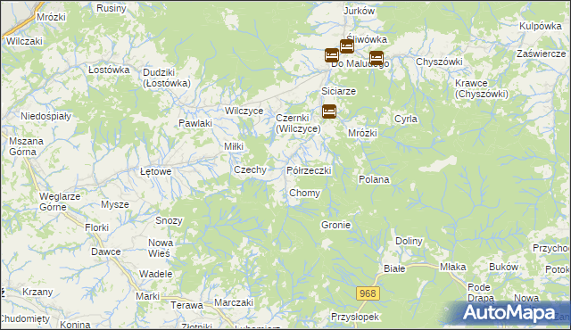 mapa Półrzeczki, Półrzeczki na mapie Targeo