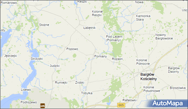 mapa Pomiany gmina Bargłów Kościelny, Pomiany gmina Bargłów Kościelny na mapie Targeo