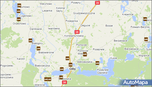 mapa Pomorze gmina Giby, Pomorze gmina Giby na mapie Targeo