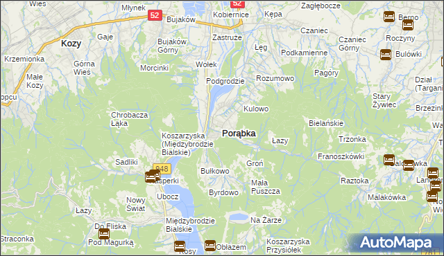 mapa Porąbka powiat bielski, Porąbka powiat bielski na mapie Targeo