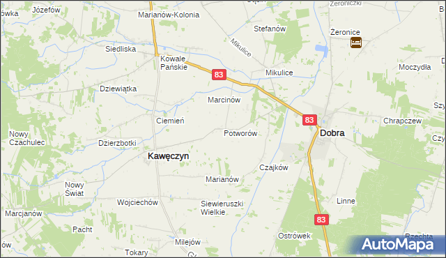 mapa Potworów gmina Dobra, Potworów gmina Dobra na mapie Targeo